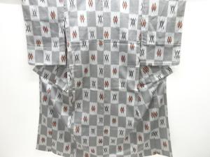 大正ロマン　市松に抽象模様織出しお召単衣着物